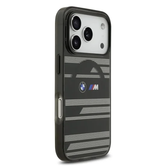 Bmw Iphone 17 Pro Max Case - Magsafe Clear With Metal Buttons And Stripe Design - Black